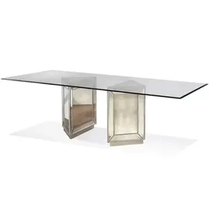 Modern Other Wooden Furniture Beads Mirrored Base Tempered Glass Top Dining Tables For Home Restaurant