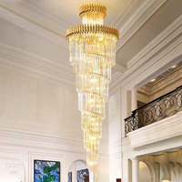 Lustre en cristal long de haute qualité, spirale or/noir, pour hall d'hôtel, villa, plafond haut, éclairage suspendu