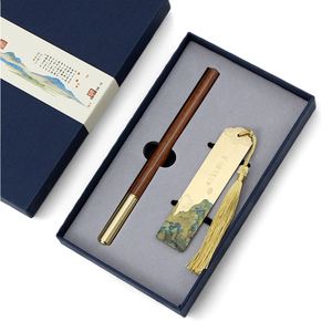 High End Custom Logo Printing Luxury Writing Bamboo Liquid-Ink Ballpoint Gold <b>Bookmark</b> Set Wood Pen Kits With Gift Box - Product Image 4