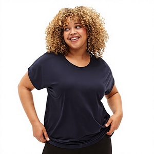 T-shirt en jersey à manches courtes pour femme, col rond, coupe ample, grande taille, été, spandex/polyester, style décontracté confortable - Product Image 3