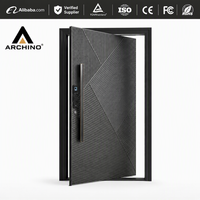 Porte d'entrée principale extérieure pivotante en aluminium de luxe haute performance avec serrure intelligente biométrique pour villa moderne, haute sécurité, ignifuge