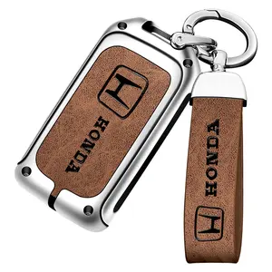 High Selling Car Remote Key Cover Zinc Alloy Leather Holder Leather Case Accessories For Honda Crv Cr-v Fit Civic Accord Hr-v