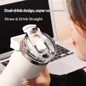 Cross-Border Large-Capacity Stainless Steel Vacuum Mug Unisex Portable Dual-Use Coffee Cup Car-Mounted Straw Water <b>Bottle</b> - Product Image 5
