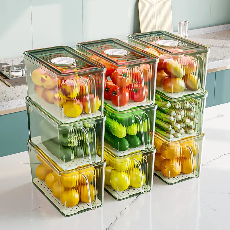 Boîte de rangement de nourriture de réfrigérateur en matériau PET organisateur de nourriture de réfrigérateur de cuisine Transparent avec poignée