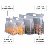 Sachet alimentaire refermable à fond plat givré avec logo personnalisé, poignée découpée et fermeture éclair, idéal pour biscuits et snacks (vente en gros)
