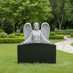 Lápida Conmemorativa de Granito Negro UNION Traditional con Ángel Guardián Pequeño, Altura 28 pulgadas - Product Image 1