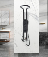 Panneau de douche moderne en cuivre, système de douche multifonction avec jet de pluie doux et lumière LED
