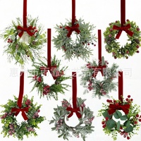 Couronne de Noël miniature en plastique avec nœud en ruban, pour porte, avec plantes artificielles pour la décoration intérieure - Vente en gros