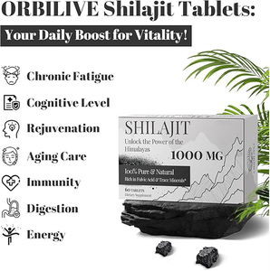 Comprimés de résine de Shilajit de l'Himalaya de qualité supérieure avec plus de 85 oligo-éléments et acide fulvique - Stimulant d'énergie naturel pour hommes et femmes - Product Image 3