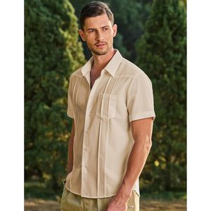 Camisa Guayabera FOXA para Hombre, Manga Corta, Corte Regular, Frente Plisado, 100% Algodón, Transpirable, Informal, para Bodas de Verano - Product Image 5