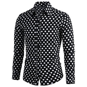Camicie da uomo personalizzate in cotone 100% moda camicia abbottonata a maniche lunghe con stampa Slim Fit a pois - Product Image 2