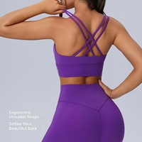 Ptsports Soutien-gorge de sport sans couture en nylon et élasthanne de haute qualité pour femme, antibactérien, dos croisé, pour le yoga et la gym, maintien moyen
