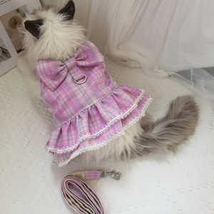 कुत्ते के पर्यावरण के अनुकूल पॉलिएस्टर प्लाड फीट स्कर्ट ड्रेस छाती पीछे कर्षण वसंत गर्मियों क्रिसमस कपड़े - Product Image 2