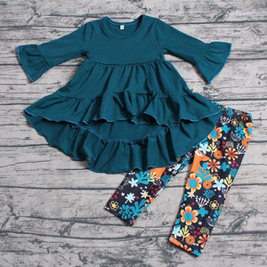 automne hiver couleur unie tunique avec imprimé à volants leggings <span class=keywords><strong>pour</strong></span> bébé filles vêtements décontractés vêtements - Product Image 1