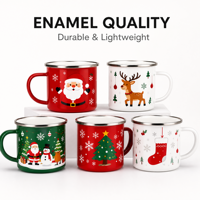 Mug à café émaillé pour les fêtes de Noël, avec logo personnalisé, tasse en métal, design sapin de Noël et Père Noël, pour les ensembles cadeaux d'extérieur
