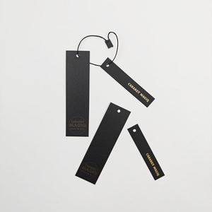 Customized Printed Name Logo Hot Stamping Glossy <b>Black</b> Paper Square Hang Tag <b>String</b> Low MOQ Eco Recyclable Clothing Shoes Swing - Product Image 3