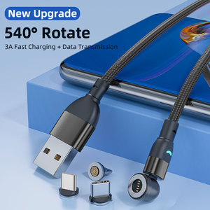 כבל נתונים USB עם 3 ראשי מחבר מגנטיים, כבל טעינה לטלפון עם סיבוב 540 מעלות - Product Image 3