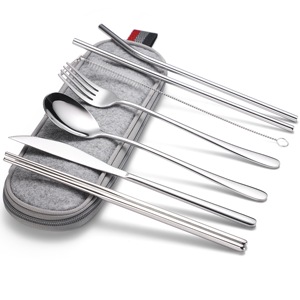 Camping Tableware Reusable Stainless Steel Travel Cutlery Straw Set With Case - Product Image 1