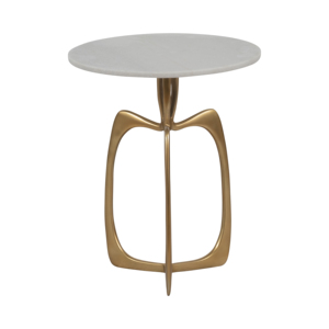 Tavolino Rotondo Moderno con Piano in Marmo e Base Scultorea in Alluminio per Comodino o Arredo Soggiorno - Product Image 3