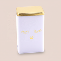 Boîte en fer blanc rectangulaire personnalisée avec impression offset, motif cils, couvercle doré, qualité alimentaire, recyclable, pour biscuits et emballage thé/café