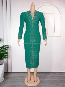 G.O.L.D Cross Border E-Commerce European American Fashion Women's Plus Size <span class=keywords><strong>OL</strong></span> Commuting Dress Hot Stamping Nail Beads Autre - Product Image 2