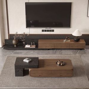 Ensemble de meuble TV et table basse en bois de noyer 80cm 110cm, combinaison de meubles modernes pour salon - Product Image 1