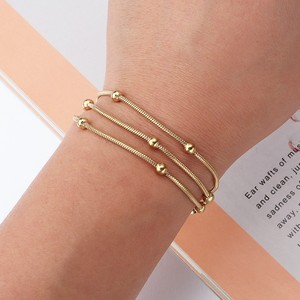 Stainless Steel Three Layer <b>Bead</b> <b>Bracelet</b> Round Snake Style Multi Layered Fashion Titanium Steel 18k <b>Gold</b> Plated Jewelry - Product Image 4