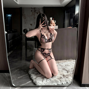 Lemon Story Sexy Lingerie Three Piece Set with Mesh Embroidery Hollow Out See Panties Leg Rings Women's Witch Game Costume - Product Image 3