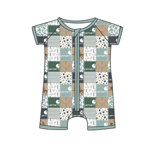 Kör Kutu Özel Bambu/Spandeks Tulumlar Erkek Kız Bebek Giysileri Ördek Baskılı Çift Yönlü Fermuarlı Şortlar - Product Image 4