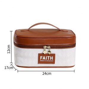 Sac de maquillage luxueux avec logo personnalisé, organiseur portable, sac de rangement pour cosmétiques, sac de maquillage de voyage en cuir PU, vente en gros - Product Image 2