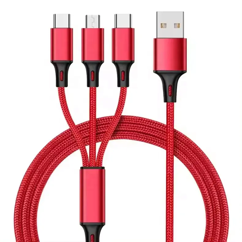 Harga pabrik kabel bahan nilon 3 in 1 kabel USB-C cepat untuk telepon Samsung kabel Tipe c komputer laptop