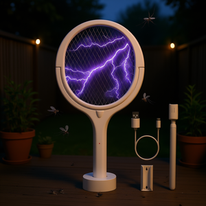 Raqueta Eléctrica Mata Insectos D0100XTZPE7 3200V UV con Varilla Telescópica para Uso en Interiores y Exteriores, Blanca - Product Image 2