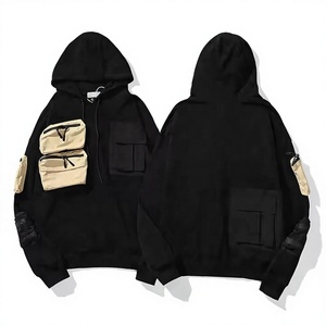 Sudadera con Capucha Negra Extra Grande para Hombre, con Bolsillos, Diseño de Parches, Algodón French Terry, Sudadera de Invierno - Product Image 1