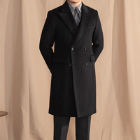 Manteau d'Hiver pour Homme 52 % Laine Noir Coupe Ajustée Mi-long Chaud Double Boutonnage Élégant Haute Qualité Polyvalent Décontracté