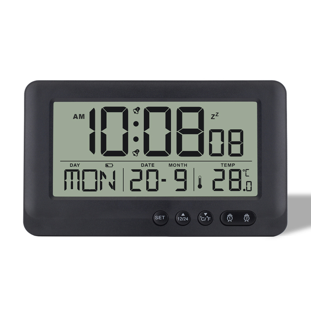 OEM Simple Digital LCD Silent Alarm Clock Multi-Function Display Time Bedroom/Bedside Radio Battery Operated Modern Design
