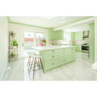 Armoire de cuisine Shaker sur mesure vert menthe avec boîte en contreplaqué, cadre en bois massif avec porte vitrée et installation rapide