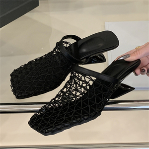 Summer Fashion Trend Handmade High Heel Stiletto Sandals Square Toe Square Head Ankle Strap <b>Slides</b> TPU Comfortable <b>Slipper</b> - Product Image 3