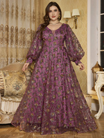 Robe de soirée formelle à manches longues en forme de lanterne à col en V élégante à découpe aléatoire taille plus avec des perles et des paillettes brodées évasée 2025