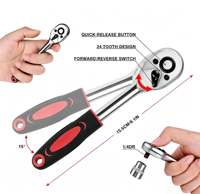 Kit d'outils combinés portable 46 pièces avec tournevis, embouts, clé à cliquet et rallonge, étui de transport - 001