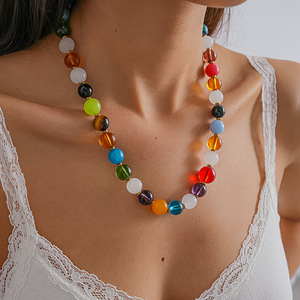 Collier ras du cou multicolore en pierres naturelles pour femme, style bohème, avec perles rondes en cristal, chaîne de clavicule tendance, bijoux fantaisie - Product Image 6
