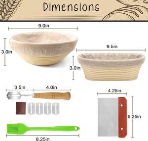 Juego de Cestas Redondas de Mimbre de Indonesia de 10 Pulgadas para Fermentación de Pan, con Cuchilla para Pan - Product Image 4