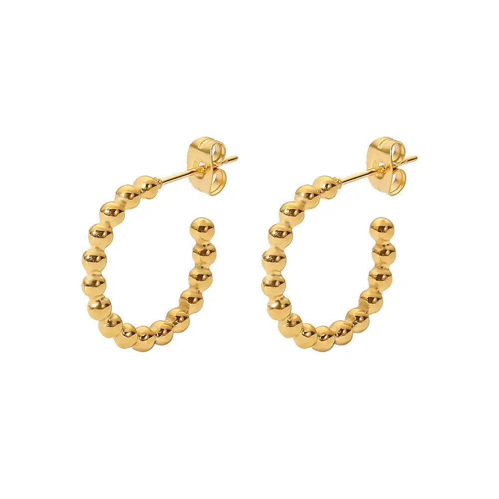 Wholesale Waterproof 18K PVD Gold Plated Jewelry Women Stainless Steel Beaded Stud Earrings