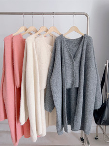 Suéter de Cachemira de visón Real para mujer, cárdigans largos de Cachemira para mujer, abrigo y Chaleco de punto, conjunto de dos piezas - Product Image 2