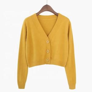 Autumn and Winter New Fashion Short High Waist Long Sleeve Collar Knitted Cardigan Style Sweater Coat Women - Product Image 5