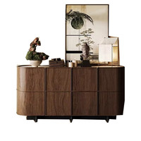Console d'entrée en noyer de style Mid-Century, buffet de luxe léger en pierre frittée, meuble de rangement minimaliste pour salon et salle à manger