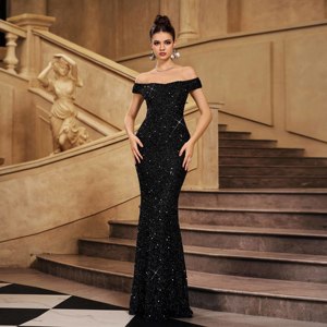 green emerald velvet dress Black Off Shoulder Maxi Dress with Gold Details