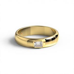 Bague de mariage de luxe plaquée or 18 carats avec diamant taille émeraude serti clos, ajustement confortable, bijoux pour hommes et femmes - Product Image 1