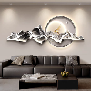 Décoration murale moderne pour salon d'hôtel, impression HD sur porcelaine cristalline, paysage de montagne dorée, <span class=keywords><strong>peinture</strong></span> murale lumineuse à LED - Product Image 4