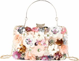 Bolso de Mano Tipo Clutch con Flores Coloridas en 3D, Cadena y Flores, para Mujer, Ideal para Bodas, Fiestas y Eventos Nocturnos - Product Image 1