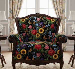 Tissu d'ameublement imprimé floral et papillons au mètre, élégant textile de jardin botanique pour canapé, chaise et coussin - Product Image 5